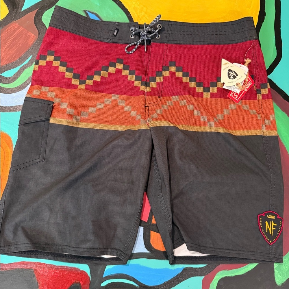 New Vans Red and Orange Patterned Board Shorts